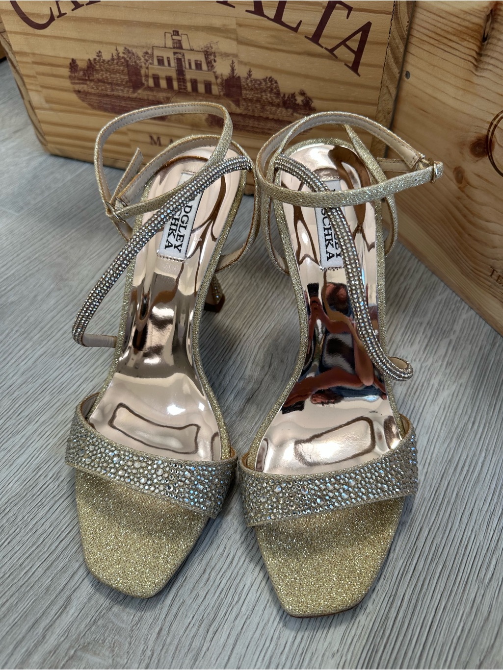 Badgley Mischka Sally Glitter Crystal Heeled Sandals - Size 8.5 Sparkle